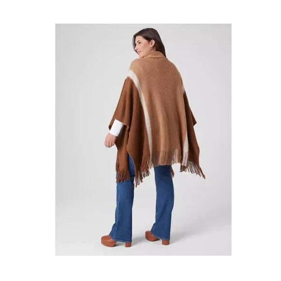 LANE BRYANT NWT Women's Plus One-size Colorblock Fringe-Hem Overpiece Brown - Picture 2 of 10